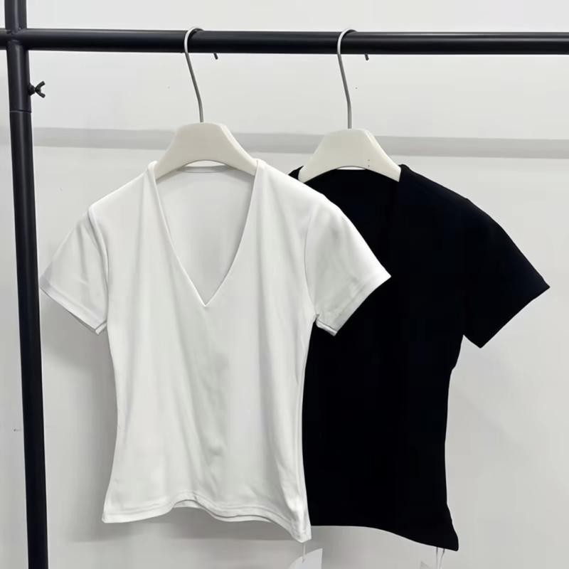 Áo Thun Cổ V Dáng Ôm Body Chất Mát Co Dãn Có Bigsize