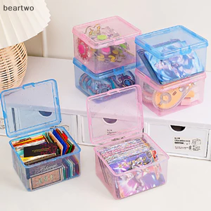 < Beartwo > Hộp lưu trữ bằng nhựa trong suốt mới Photocards Hộp lưu trữ thẻ nhỏ Hộp sắp xếp để bàn Hộp phân loại Văn phòng phẩm Đẹp