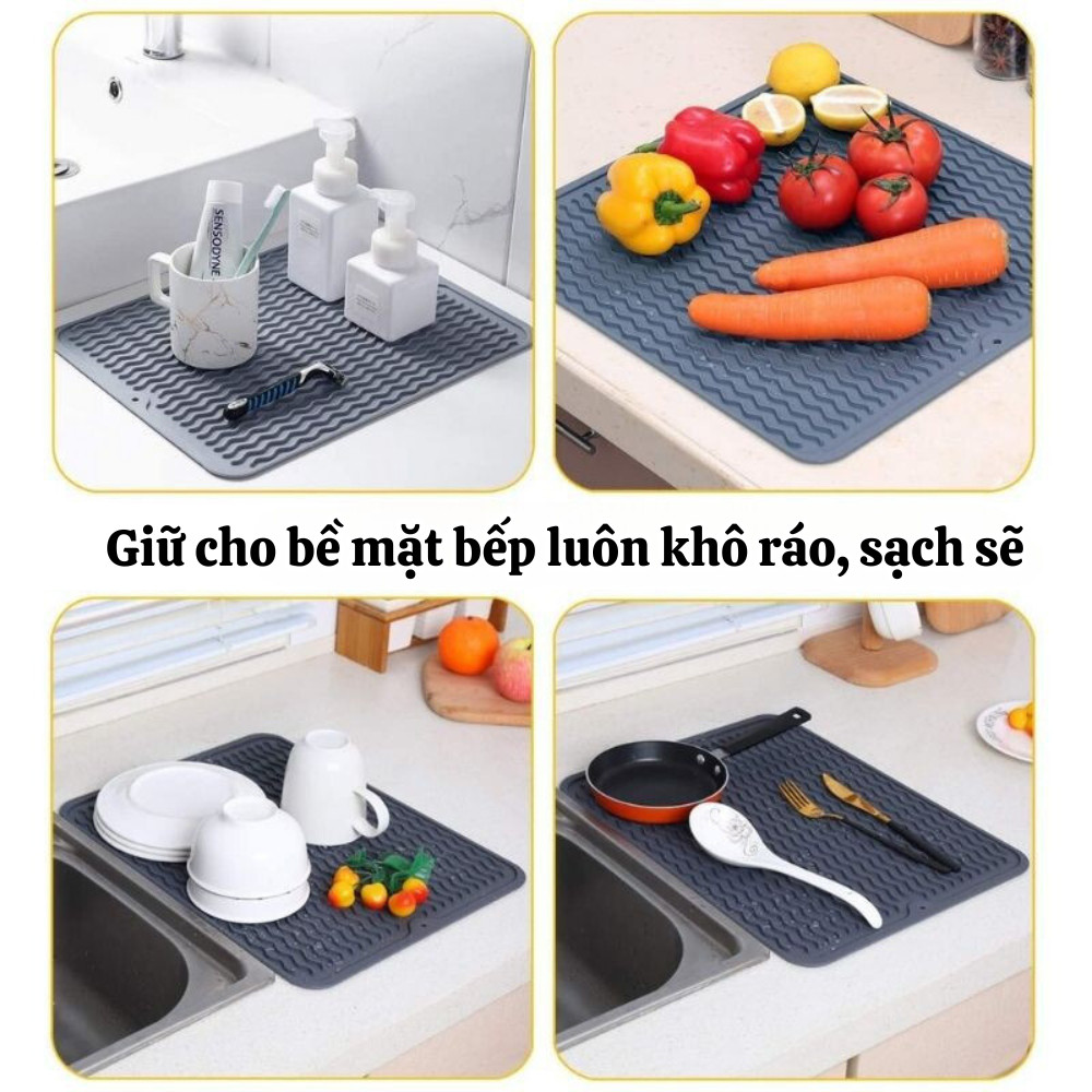 Thảm Silicone Úp Chén Đĩa Ráo Nước Nhanh Khô Chống Trượt, Tấm Lót Nồi, Lót Bếp Silicone Thoát Nước