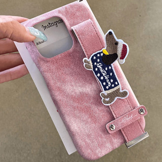 Dây đeo cổ tay chó thêu Denim Vỏ điện thoại cho iPhone15 14 13 12 11 Pro Max chống sốc bảo vệ camera chống rơi lưng cứng
