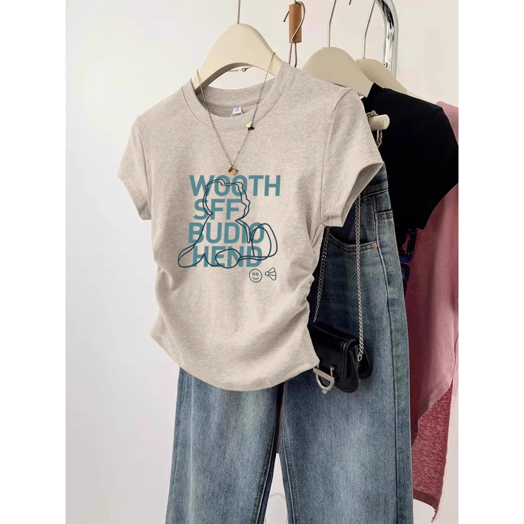 XUANMO Local brand Áo baby tee Áo Thun ôm body Áo y2k cotton Áo tôn dáng thon gọn eo xếp ly Áo thun nữ ngắn tay ngắn đơn giản thời trang phong cách Hàn Quốc mẫu mới mùa hè 2024