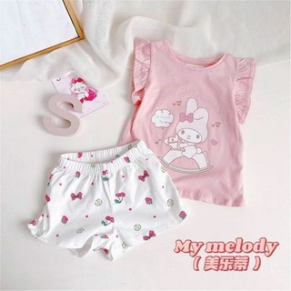 (1-8Y) Bộ Đồ Ngủ Bé Gái Mùa Hè Kuromi Cinnamoroll Hello kitty Melody Bộ Đồ Ngủ Dễ Thương Cho Bé Gái