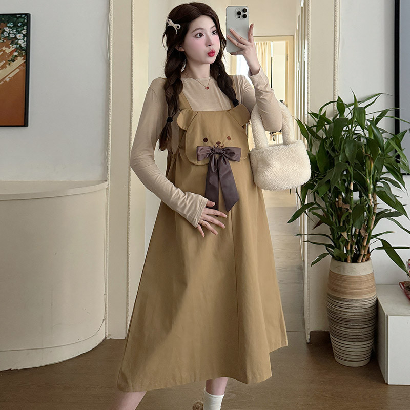 Bộ đồ bà bầu Thu Đông Phong cách mới Váy dây đeo vui nhộn + Bộ đồ hai mảnh đáy dài tay