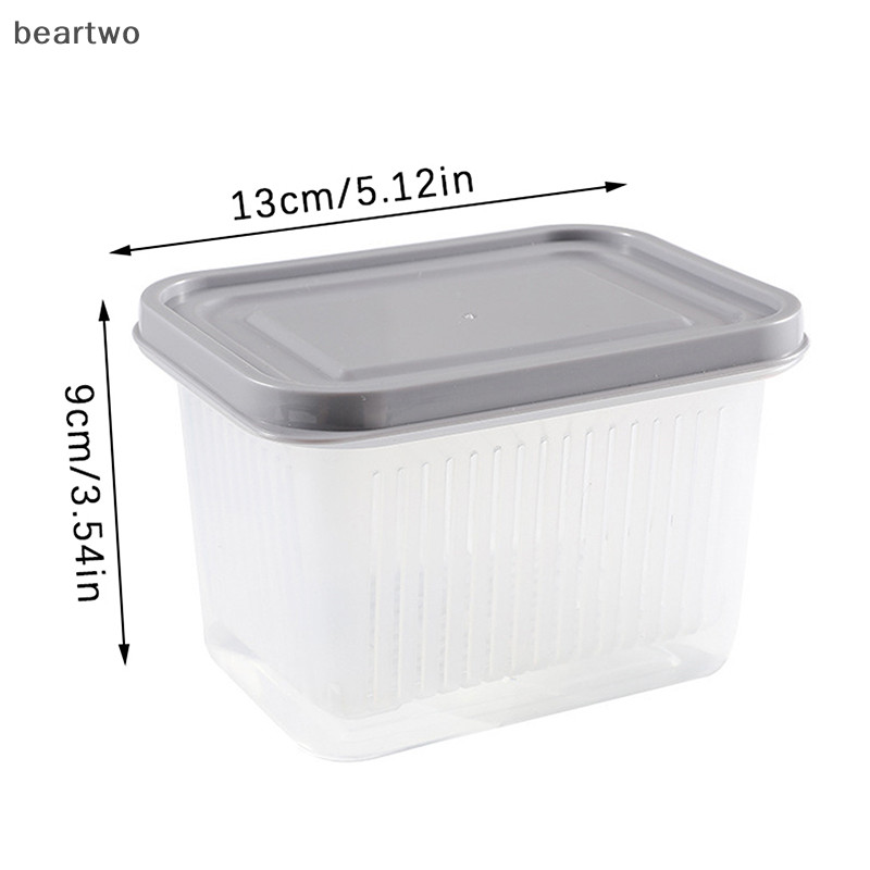 < Beartwo > Tủ Lạnh Vuông Thực Phẩm Rau Quả Hộp Bảo Quản Tủ Lạnh Sắp Xếp Giỏ Thoát Nước Hành Thịt Gừng Trong Suốt Sắc Nét Có Nắp Đẹp