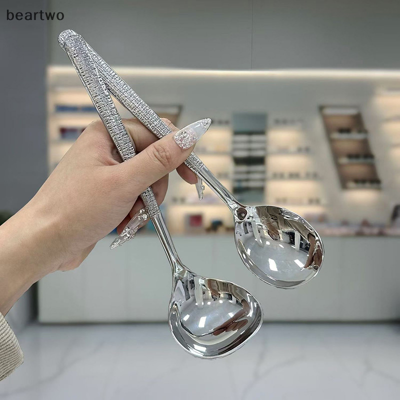 < Beartwo > Thìa Làm Dày Bằng Thép Không Gỉ Tay Cầm Dài Sáng Tạo Khách Sạn Lẩu Thìa Canh Nhà Bếp Dụng Cụ Thiết Yếu Đẹp