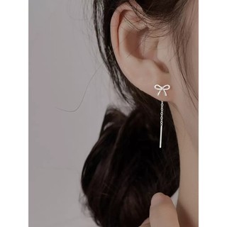Bông tai nữ S925 nơ tua rua ngắn thiết kế cao cấp