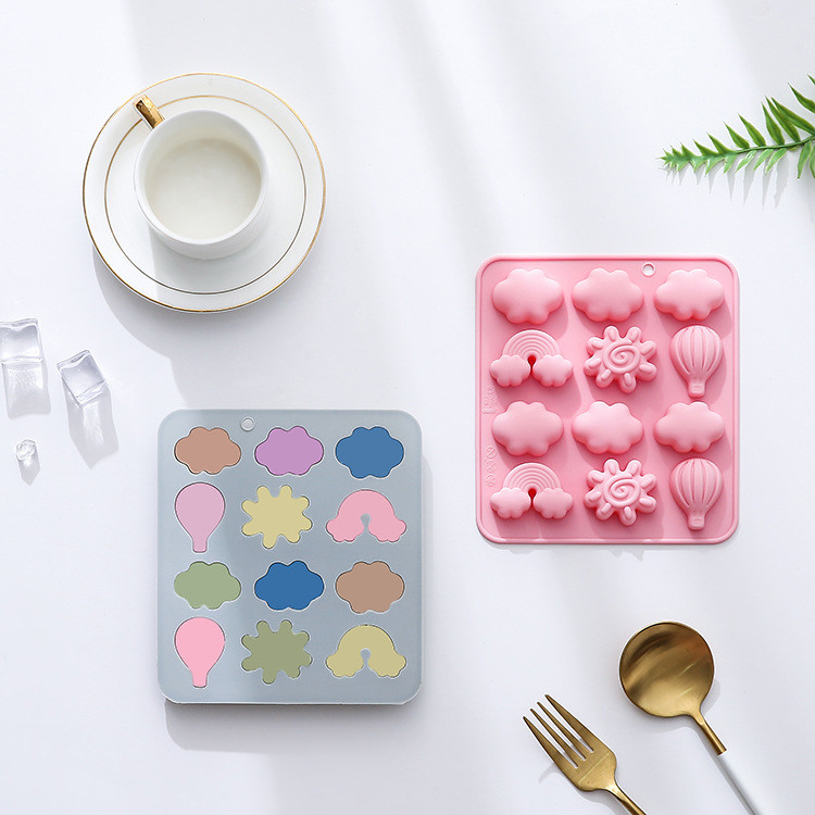 12 Khoang Đám Mây Nóng Bóng Khí Mặt Trời Cầu Vồng Hình Khuôn Silicon Sáp Chai Đường Chocolate Khuôn Trang Trí Bánh Khuôn DIY Khuôn Nướng Bánh