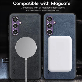 Ốp Sạc Không Dây Từ Tính Cho Samsung Galaxy S24 S23 S22 S21 FE S20 Note 20 Ultra 10 Plus Pu Da Viền Mềm TPU Cover