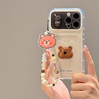 Phim hoạt hình dễ thương cà phê âm thanh nổi Gấu thẻ điện thoại cho iPhone16 Pro Max 15 14 13 12 11 Pro Max Vỏ bảo vệ camera chống sốc Vỏ silicon mềm chống rơi