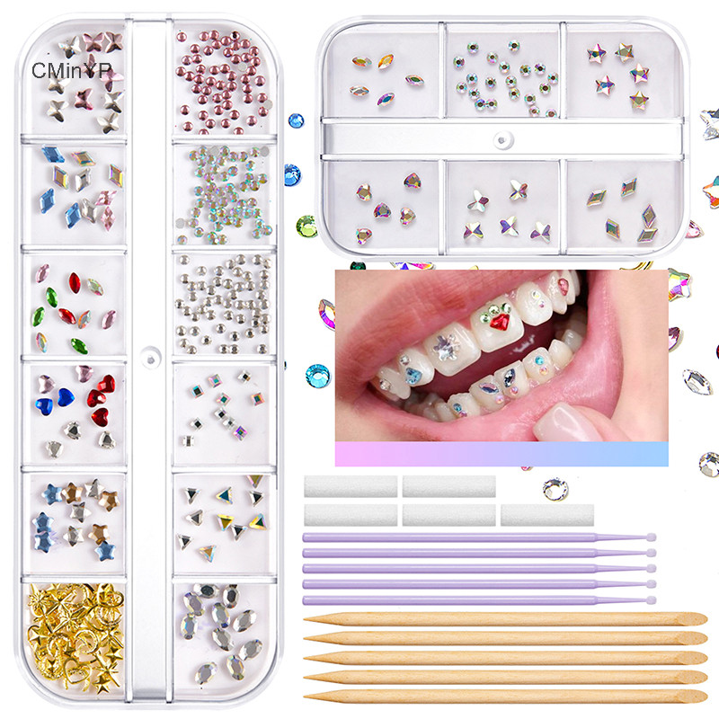 Cyp Mới 1 Bộ Đá Quý Răng Pha Lê Trang Trí DIY Dụng Cụ Nhiều Hình Dạng Màu Răng Trang Sức Răng Giả Trang Sức Trang Trí Vinh Quang