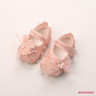 Mg-baby Girl Bow Flats Giày Trẻ Sơ Sinh Cánh Hoa Walker Cũi Giày Cho Tiệc Lễ Hội Tắm Cho Bé