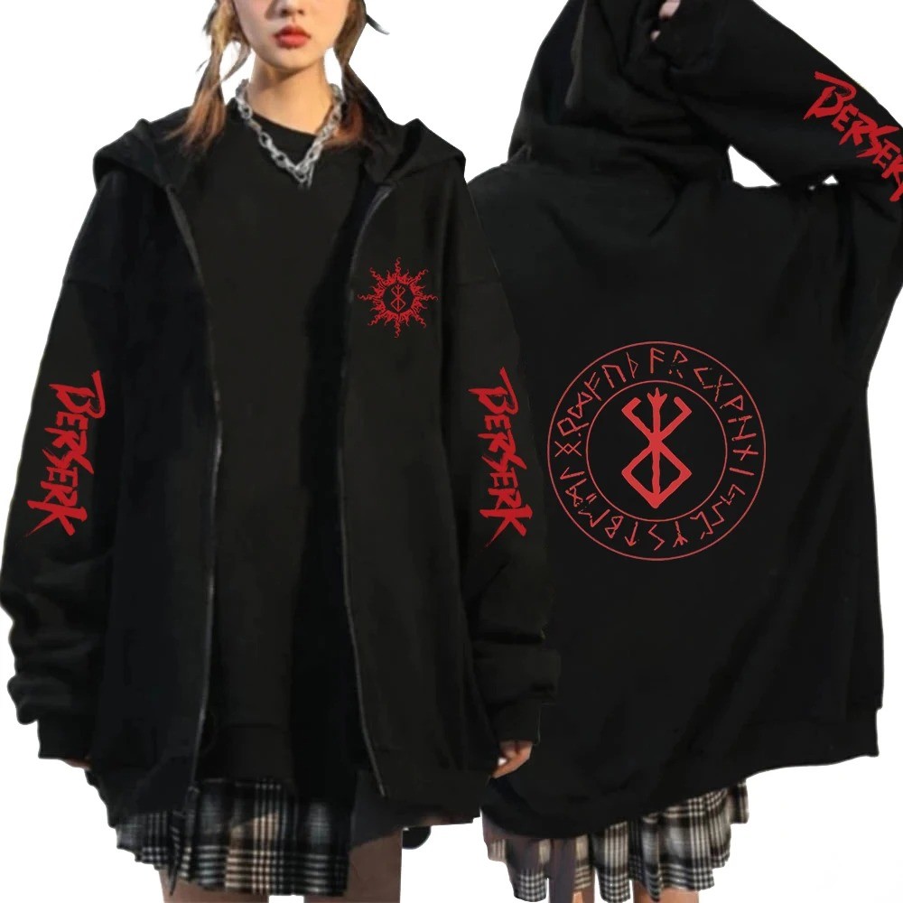 Anime Berserk Guts Mắt Áo Khoác Dây Kéo Manga Áo Hip Hop Thời Trang Quá Khổ Dài Tay Unisex