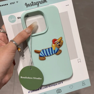 Ốp điện thoại da thêu sang trọng Dachshund cho iPhone16Pro MAX 15 14 13 12 11 Pro MAX IXS MAX XR XS Bảo vệ camera chống sốc Ốp lưng mềm