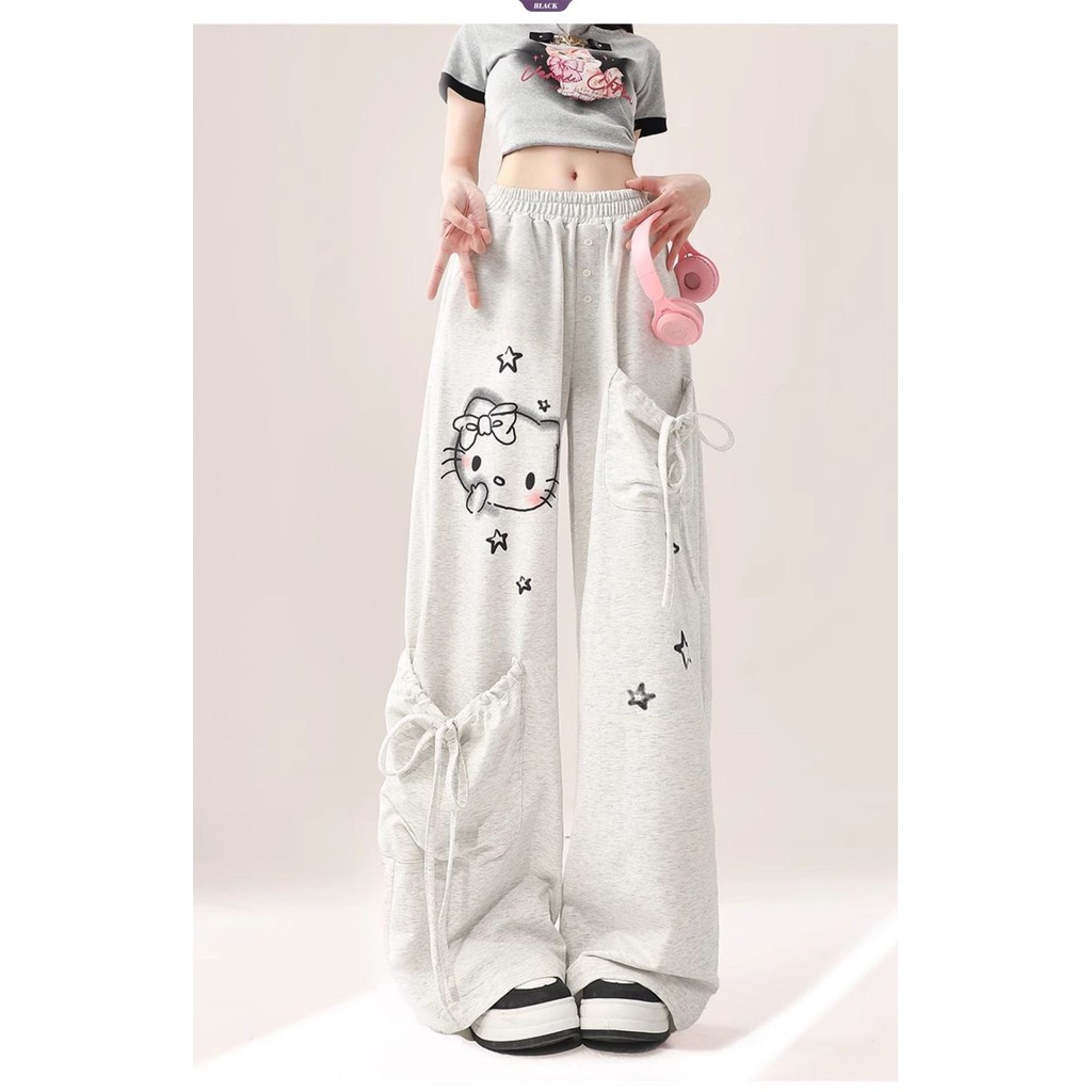 Hello Kitty Graffiti Sweet Sister Quần ống rộng thông thường dành cho nữ Mùa hè mới thẳng kéo quần công sở [BL]