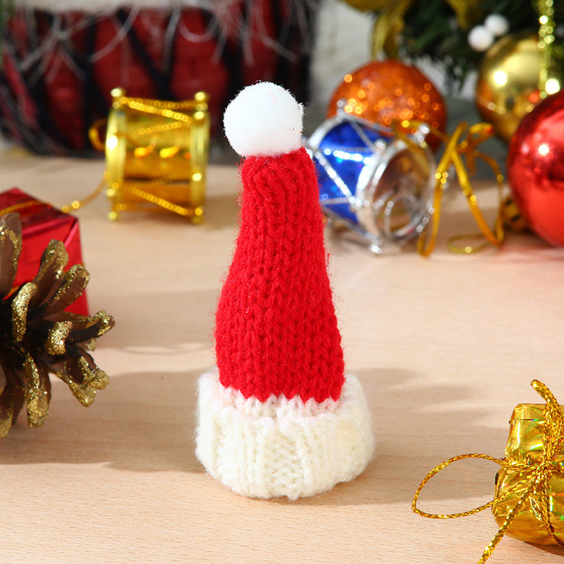 Bộ nắp chai rượu vang dự tiệc Giáng sinh mới Trang trí chai ông già Noel bằng vải dệt kim Mũ đỏ