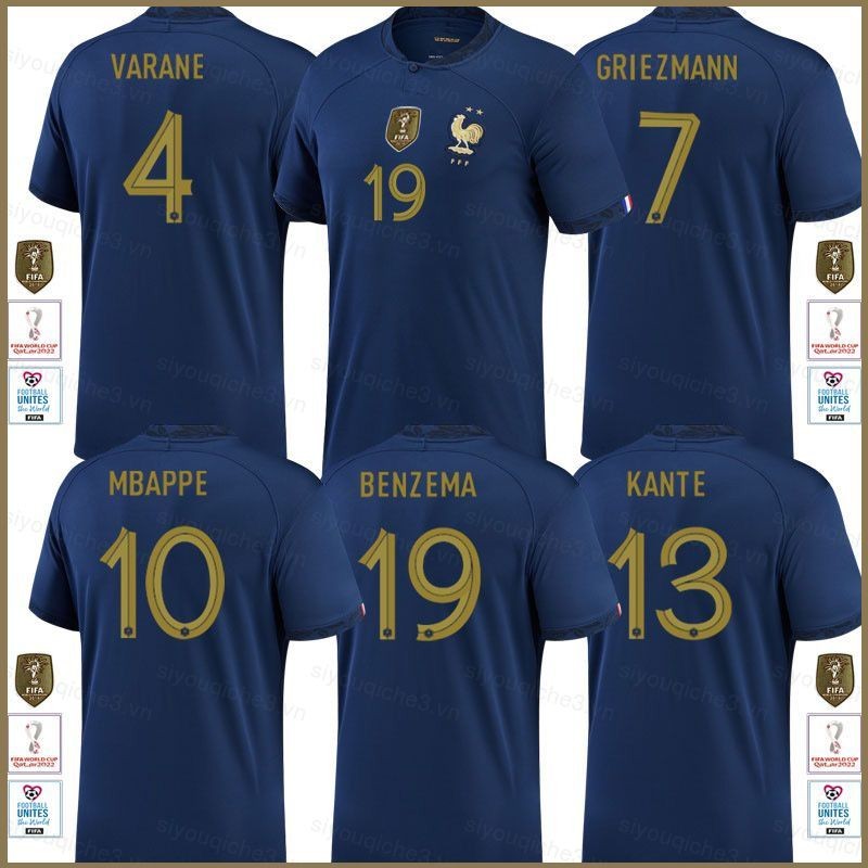 Gh 22-23 World Cup Pháp Sân nhà Áo bóng đá Áo thun Mbappe Griezmann Kante Varane Benzema Sports Tee