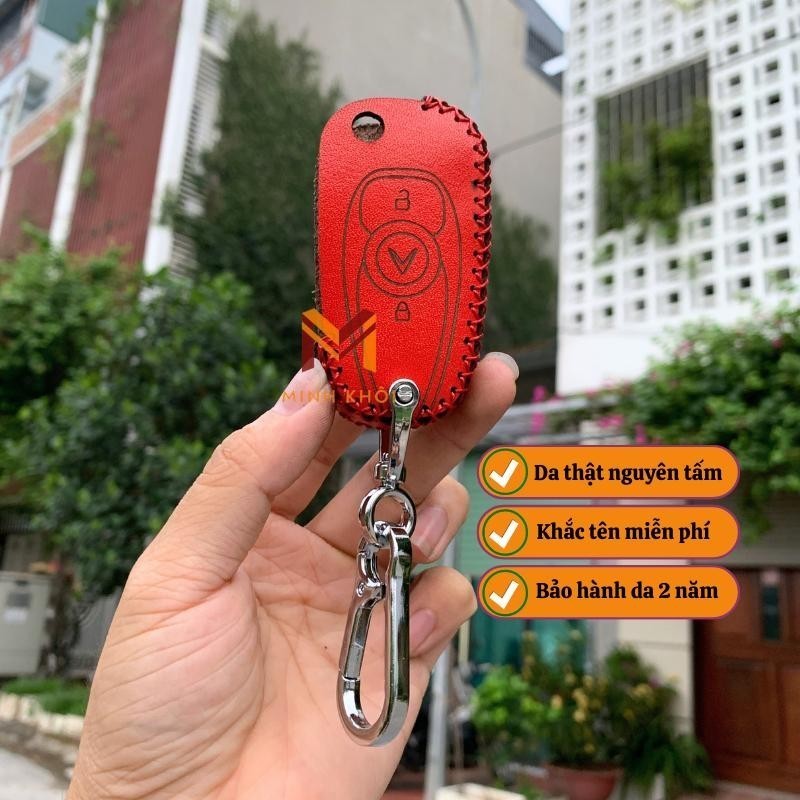 Bao da chìa khoá Vinfast Fadil handmade da thật, khâu thủ công khắc tên miễn phí