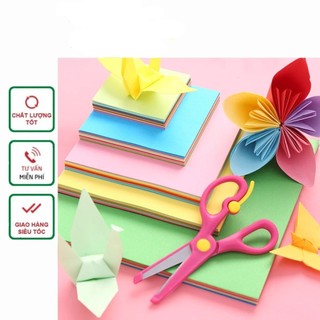Sét tệp 100 tờ giấy gấp Origami, giấy thủ công, giấy gấp hạc hoa ( 10 màu tổng 100 tờ) nhiều kích thước | SUNND |