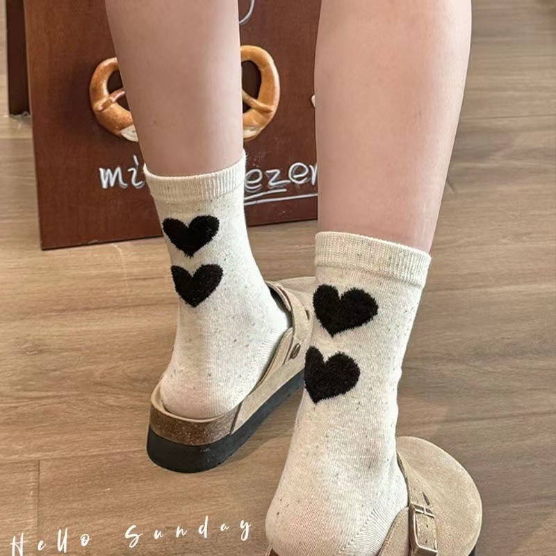 Vớ gấu dễ thương Ins Style - Tất ống giữa - Hoạt hình, Thời trang - Tất màu trơn - Cotton, Thoải mái, Thoáng khí, Mềm mại - Tất thông thường hàng ngày