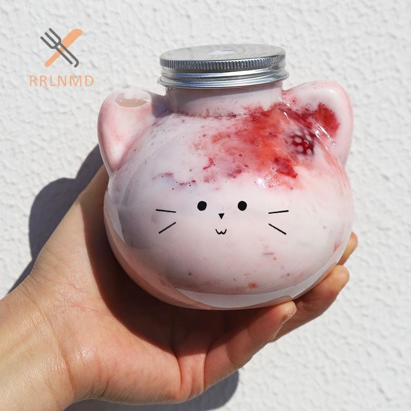Rrlnmd Kawaii Mèo Chai Nước Cho Trà Sữa Cà Phê Nước Uống Di Động Cốc Uống Nhà Trong Suốt Chai Nước Giải Khát BPA Free MỚI