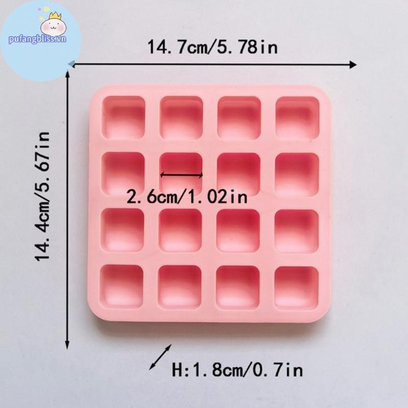 Pufangbliss 16 Khoang Bánh Vuông Nướng Khuôn Silicon Thạch Sô Cô La Truffles Brownie Pudding Khuôn Xà Phòng Làm Khuôn Trang Trí Bánh Dụng Cụ VN