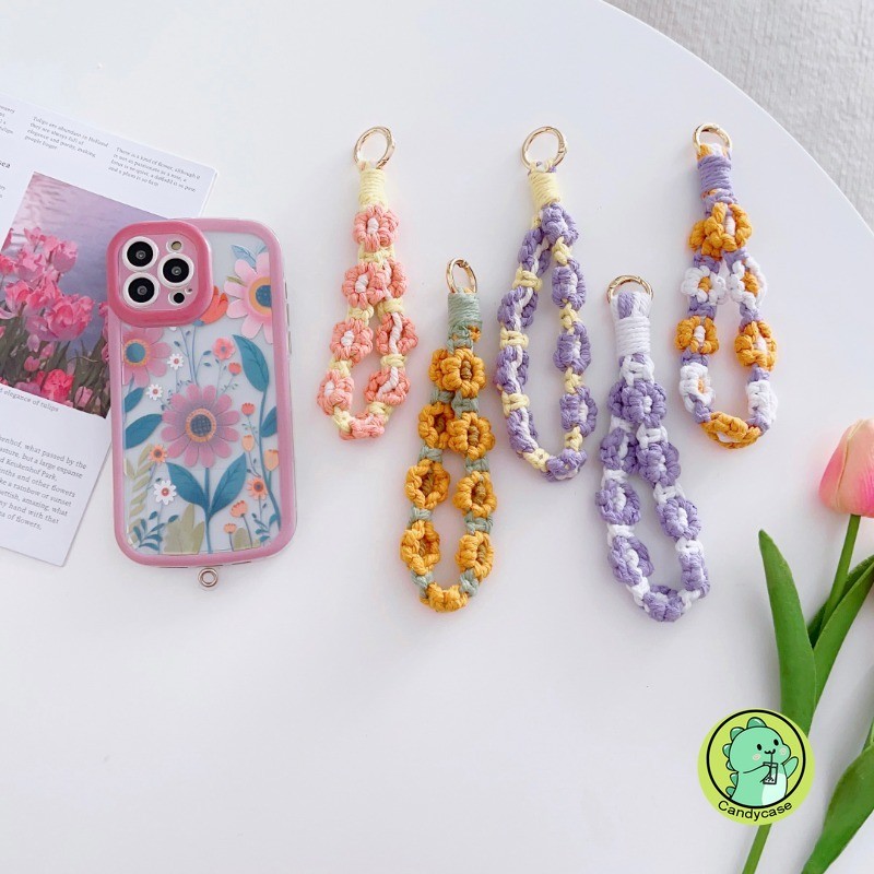 Bện Hoa Sang Trọng Màu Kẹo Dây Điện Thoại Treo Di Động Xoắn Dây Chống Mất Cổ Tay Ngắn Thời Trang Và Mạnh Mẽ Vỏ Điện Thoại Di Động Dây Có Mặt Dây Chuyền