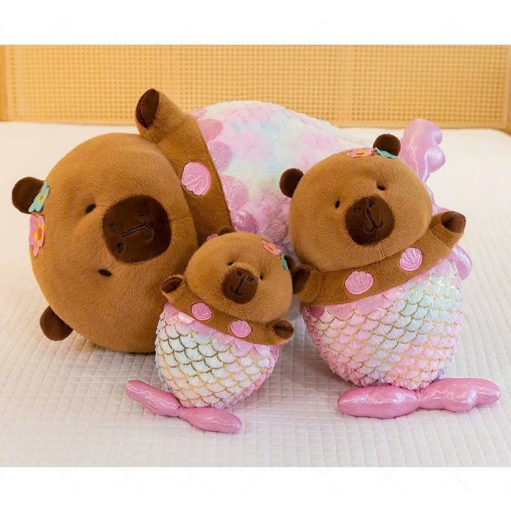Capybara Tiên Cá Gấu Capybara Cosplay Nàng Tiên Cá Họa Tiết Chân Váy Vẩy Cá Màu Óng Ánh Ngọc Trai