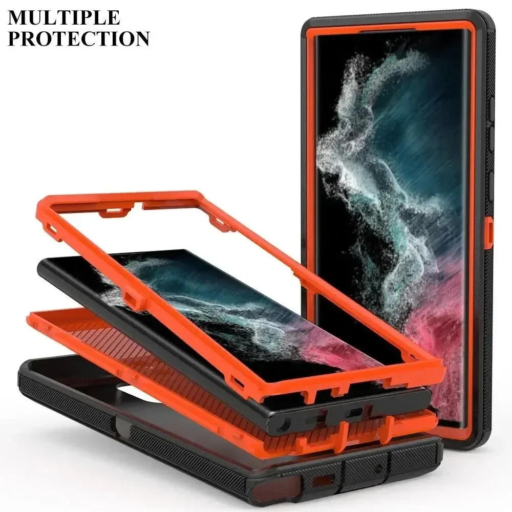 Vỏ giáp chắc chắn 3IN1 có kẹp cho Samsung Galaxy S26 S25 S24 S23 Ultra Plus FE A06 A16 A55 A35 A25 A15 5G PC + TPU Otter Cover Box