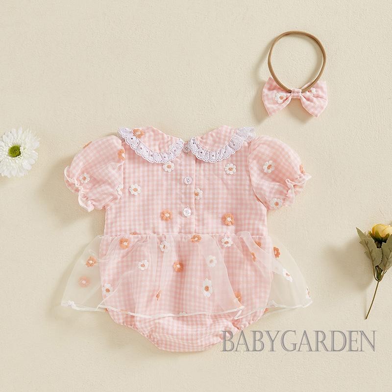 / / -Baby Bé Gái Romper Đầm Tay Ngắn Cổ Búp Bê Kẻ Sọc Hoa Body Quần Áo Cho Tiệc Hàng Ngày