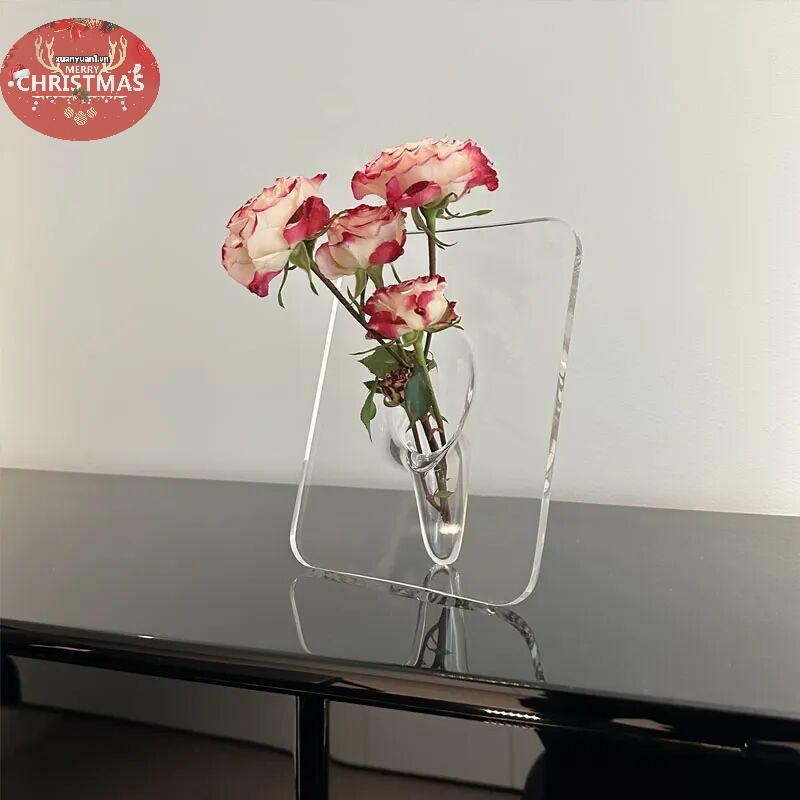 XUAN Tối giản Bình hoa trong suốt Chậu hoa trang trí bàn làm việc Sắp xếp hoa Hình học Bình hoa vuông Phòng trang trí thẩm mỹ VN