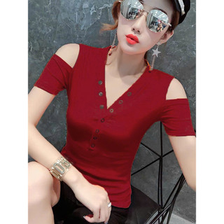 Áo Thun Nữ Hở Vai Thiết Kế Ôm Body Cài Nút Thời Trang Nhiều Màu Trẻ Trung Cổ Chữ V Fashion-Mã AT14