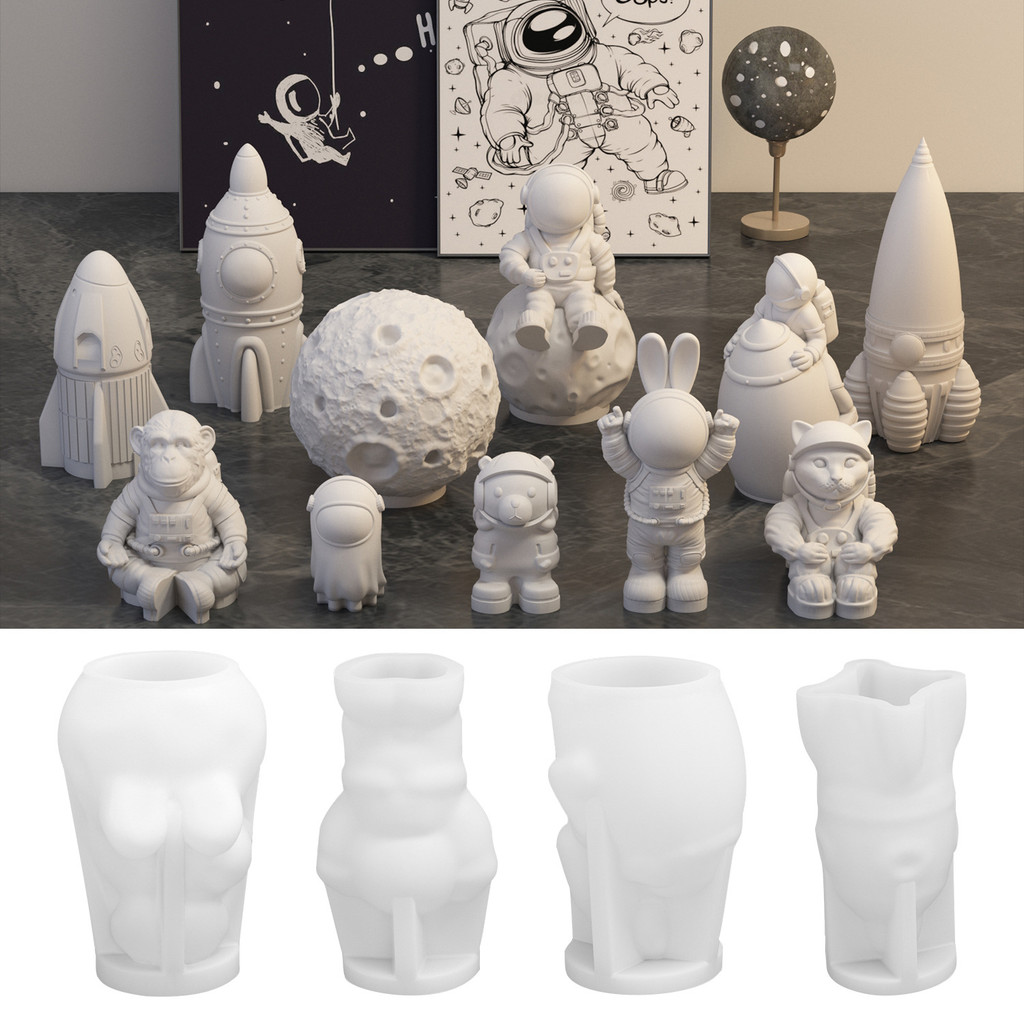 DIY Mặt Trăng Phi Hành Gia Khuôn Silicon Hoạt Hình Tên Lửa Spaceman Hương Liệu Thạch Cao Hiển Thị Trang Trí Bóp Đồ Chơi Nộp Khuôn