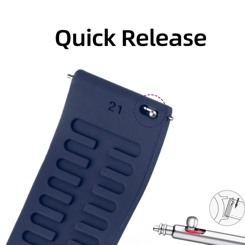 Khóa màu đen - Dây đeo đồng hồ silicon phát hành nhanh 18 / 19 / 20 / 21 / 22 / 24mm Cao su đa năng Giao diện phẳng Phụ kiện dây đeo đồng hồ silicon