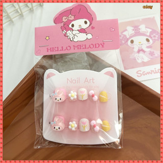 Miếng dán móng tay trẻ em Sanrio Kuromi 3D dễ thương, bộ móng đồ chơi hoạt hình, tháo rời, phù hợp bé gái