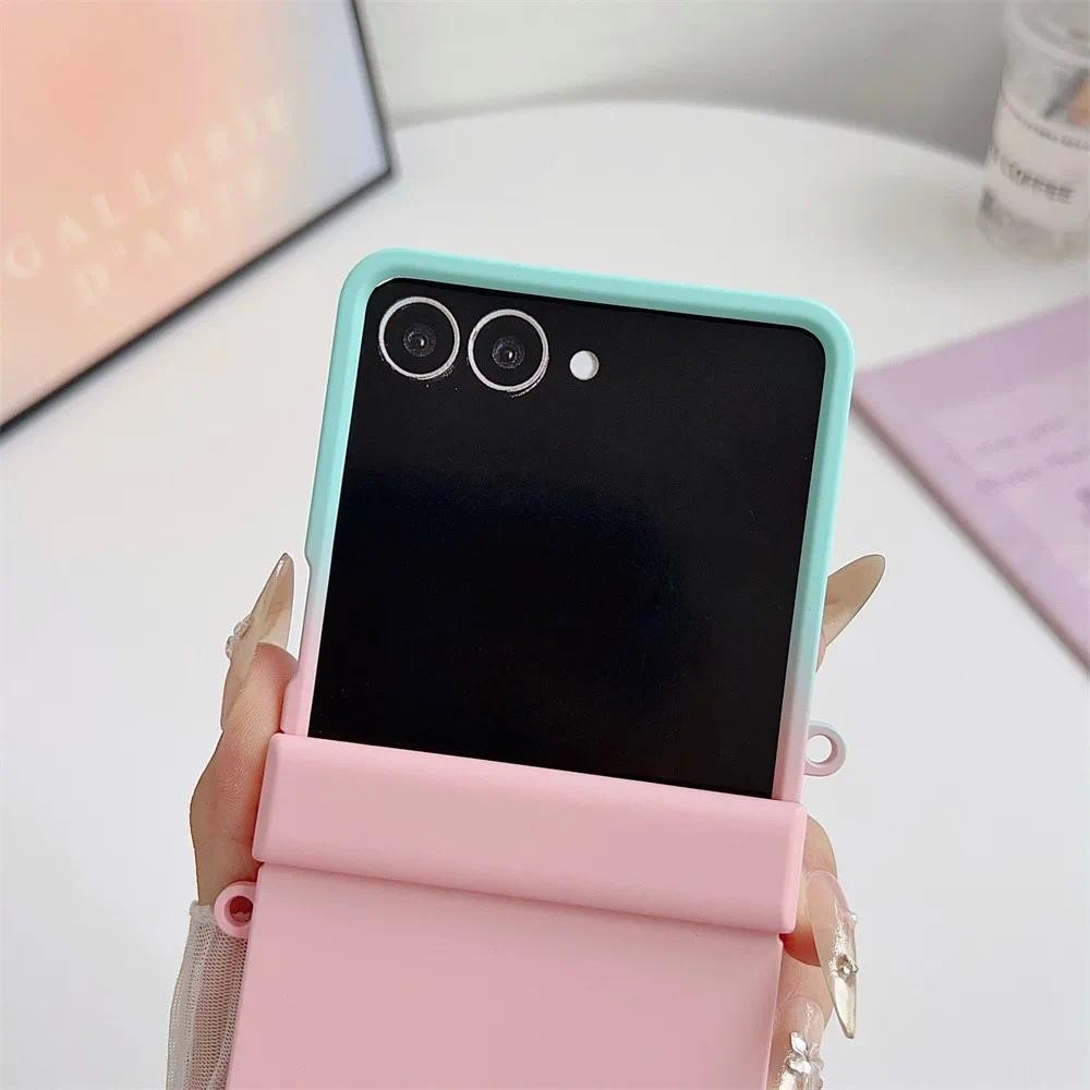 Ốp Lưng Va Chạm Màu Mờ Sang Trọng Cho Samsung Galaxy Z Flip 7 6 5 4 3 5G Zflip7 Gradient Hai Màu Cứng Bản Lề Bảo Vệ Vỏ Chống Sốc