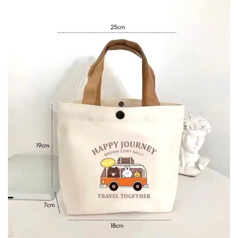 Túi xách vải cute thời trang mini In Hình gấu dễ thương