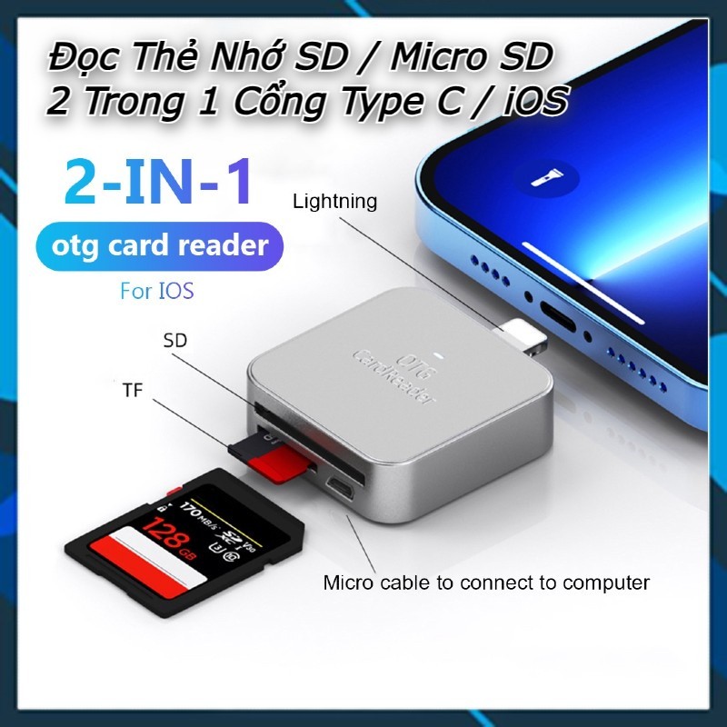 Đầu Đọc Thẻ Nhớ Card Reader 2 Trong 1 Type C / iOS sang Thẻ Nhớ SD TF ...