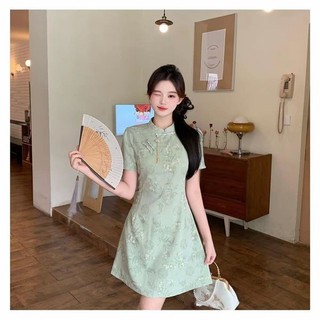 [Đầm sườn xám Trung Quốc cải tiến 40-100kg] Đầm cỡ lớn dành cho nữ Váy sườn xám sang trọng sang trọng béo mm Váy ngắn tay mới của Trung Quốc mùa hè Váy một mảnh rộng hẹp Váy chữ a sang trọng Quần áo nữ cỡ lớn