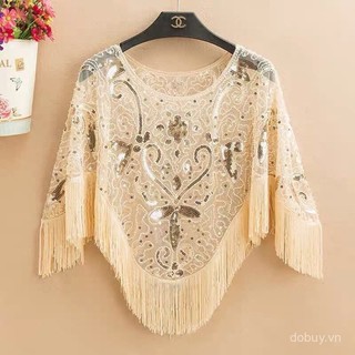 Áo choàng chống nắng dành cho phụ nữ size plus, tay dơi, viền kim sa lấp lánh phù hợp mùa hè