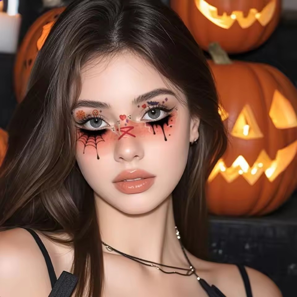 Mặt nạ Halloween dán trên da, chuyển màu khi gặp nước, bao gồm 5 hoặc 10 chiếc, đề can trang trí body nghệ thuật cho bữa tiệc hóa trang