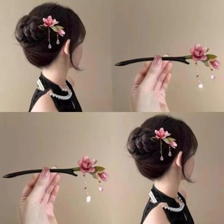 Kẹp tóc handmade phong cách cổ xưa Hanfu với họa tiết bông hoa sen và tua rua, dành cho nữ