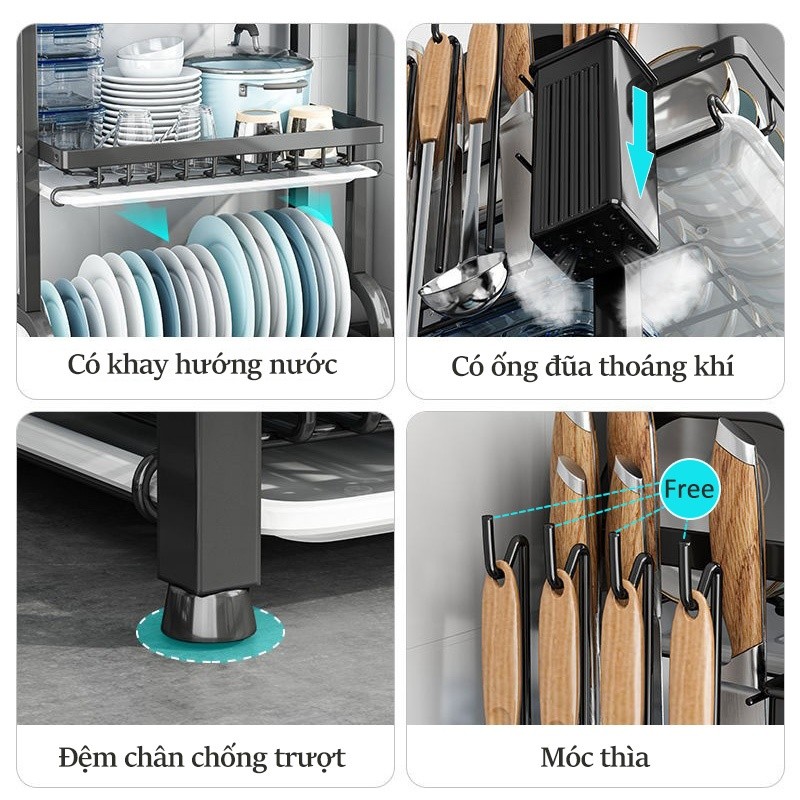 Lifinity Kệ Bát Đĩa 2/3 Tầng Thép Carbon - Khay Hứng Nước Tháo Lắp Dễ Dàng, Chống Rỉ Sét Bền Bỉ
