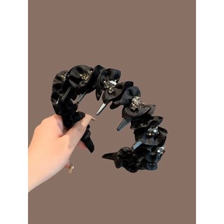 Băng đô màu đen với kim cương giả và răng xếp li, thiết kế chống trượt - Size 25.6.30