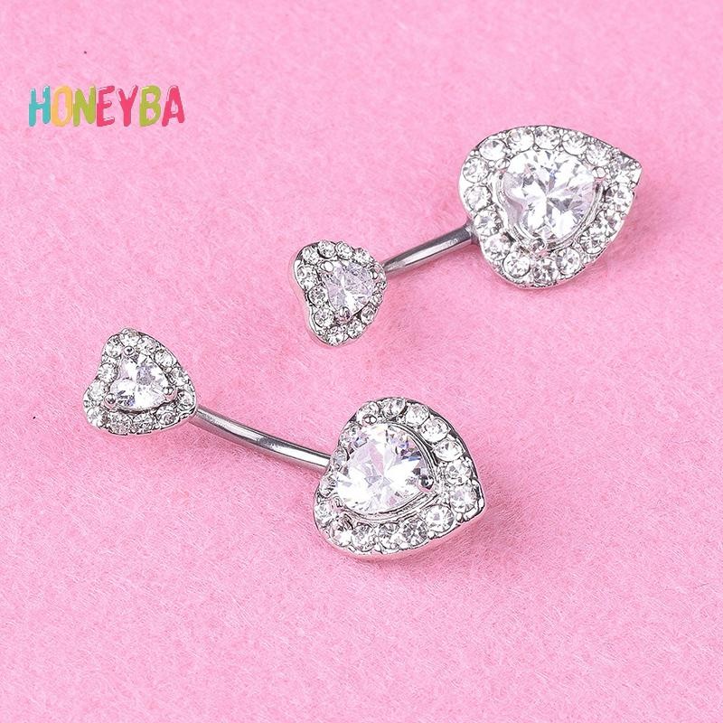 < Honeyba > Trái Tim Pha Lê Rốn Bụng Nút Nhẫn Barbell Rốn Nhẫn Xuyên Trang Sức Cơ Thể