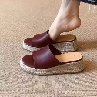 Giày cao gót mũi dày miệng cá nữ dệt cỏ trơn