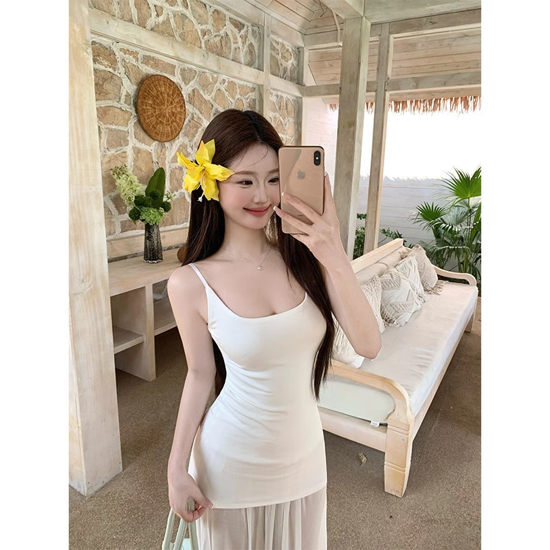 Milyfashion Trắng Pháp Sling Đầm Phong Cách Mới Mùa Hè Kỳ Nghỉ Khâu Gạc Váy Dài Quần Áo Nữ