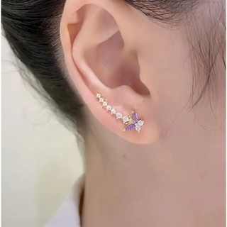 Xương Bướm Thanh Lịch Ánh Sáng Sang Trọng Bông Tai Siêu Cổ Tích Tím Zircon Bướm Bông Tai Nữ Cô Gái Phụ Kiện Tóc