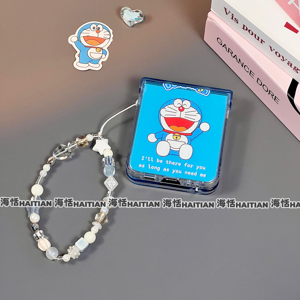 Thích Hợp Cho Samsung Galaxy ZFlip7 ZFlip6 Phim Hoạt Hình Mới Màu Xanh Mờ Vòng Tay Mèo Vỏ Điện Thoại Cho ZFlip 7 6 5 4 3 5G N3Flip MixFlip Dây Gấp Bảo Vệ Cứng