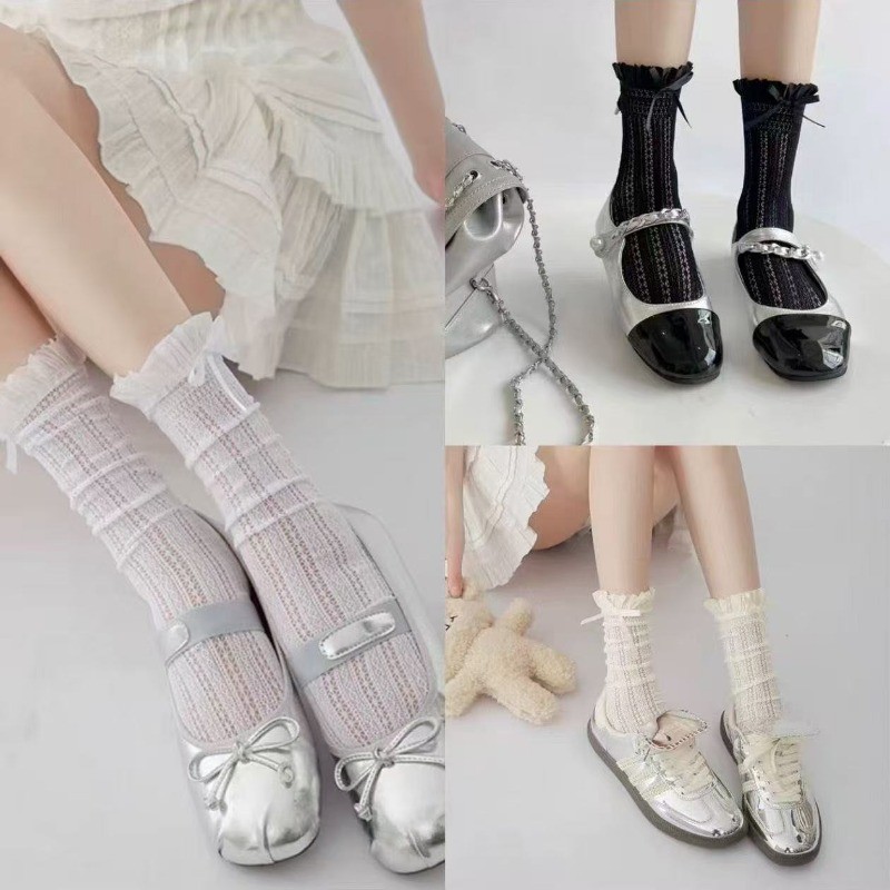 Tất trắng Gothic ren Pháp, phù hợp cho outfit và cosplay