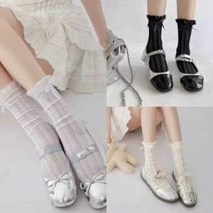 Gothic nơ ren tất trắng Pháp ren rỗng bê JK tất Mary Jane ống giữa đống tất